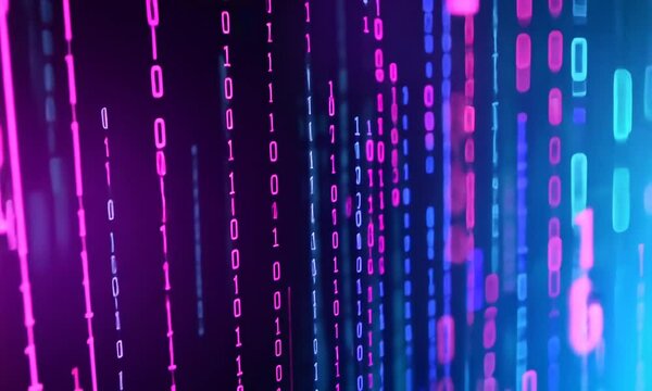 Neon Binary Code Stream: Abstract Digital Art