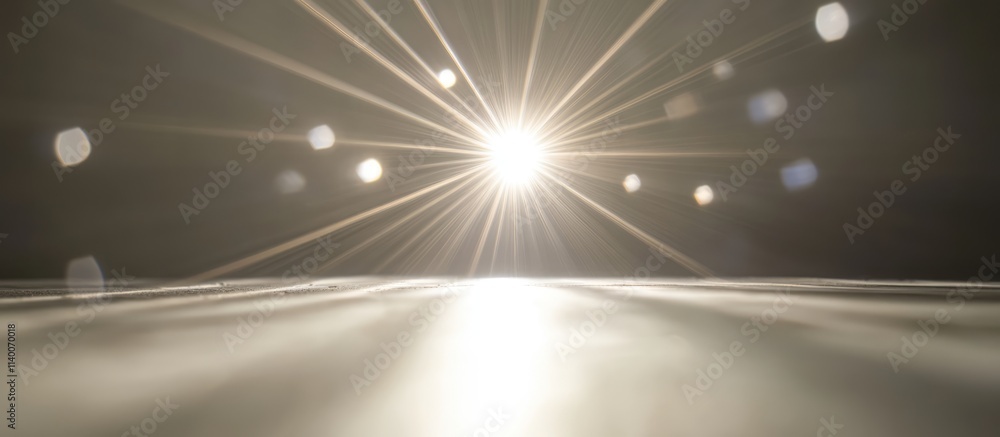 Aufkleber Bright light beams shining on a reflective surface creating a glowing backdrop in a light atmosphere