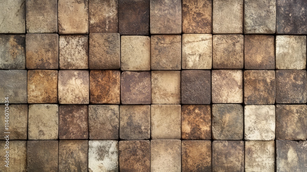 Aufkleber Weathered earthy block wall texture with a rustic pattern ideal for backgrounds and design projects.