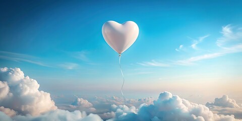 Fototapeta premium A Heart-Shaped Balloon Ascends Above a Sea of Clouds on a Sunny Day