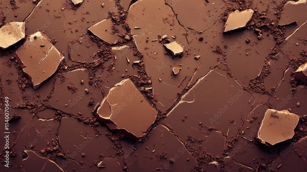 Aufkleber Dark chocolate pieces and chunks scattered on a textured background creating a rich and indulgent visual appeal
