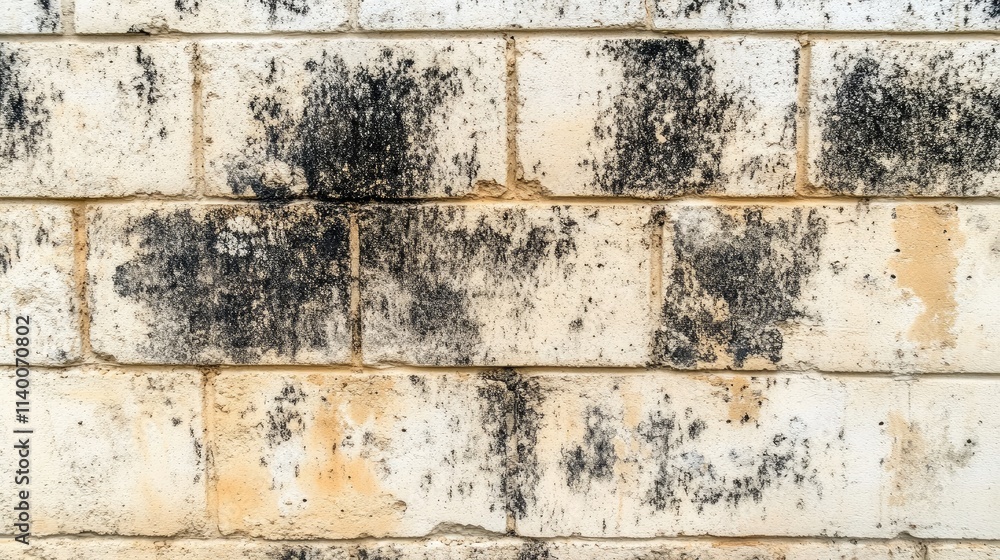 Aufkleber moldy industrial wall texture with black stains on cement block background for renovation and constr