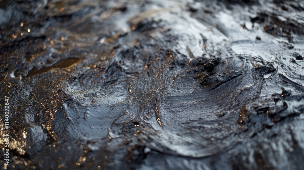 Aufkleber Abstract texture of waste oil showcasing dark shades and intricate patterns suitable for backgrounds and design projects.
