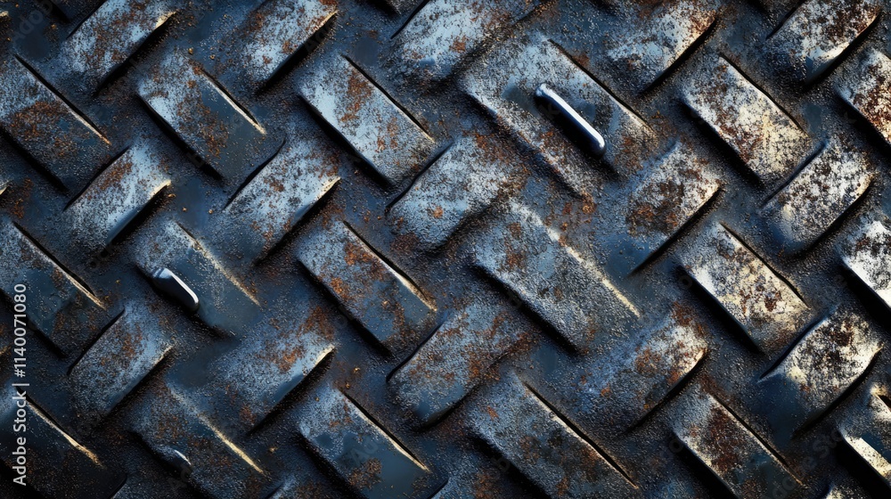 Aufkleber Worn and weathered metal texture with intricate pattern showcasing rust and industrial aesthetics for background design.