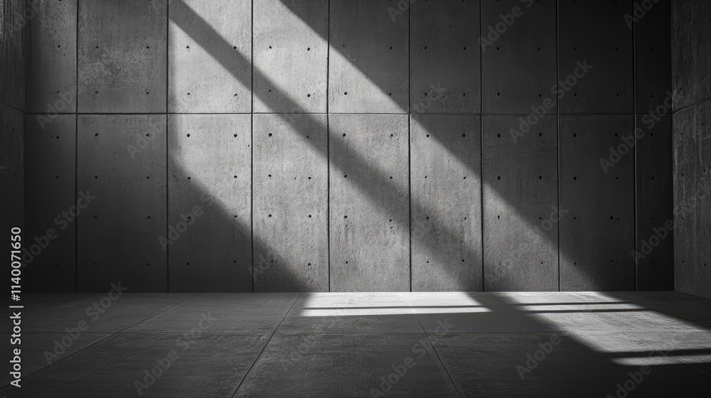 Aufkleber Abstract gray concrete wall with dramatic shadows and light beams creating an industrial backdrop for modern design and architecture themes.