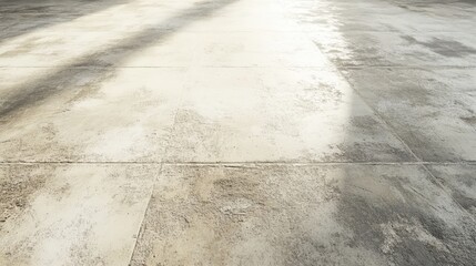 Textured weathered cement floor with grunge finish and natural lighting highlighting imperfections and shadows.
