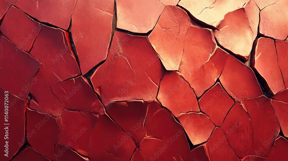 Poster red cracked surface texture background with abstract geometric pattern for design and artistic appli