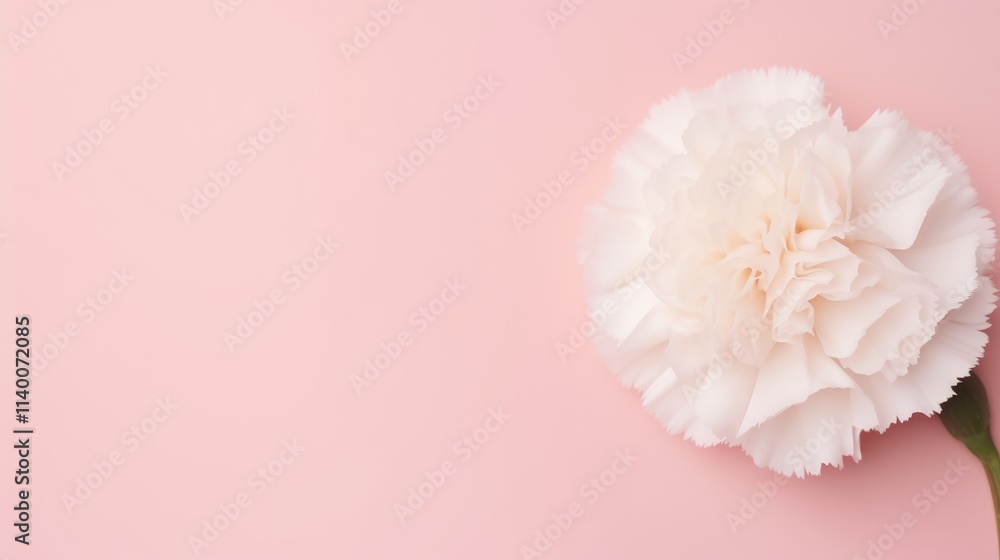 Poster white carnation flower on soft pink background with blank space for text floral design nature concep