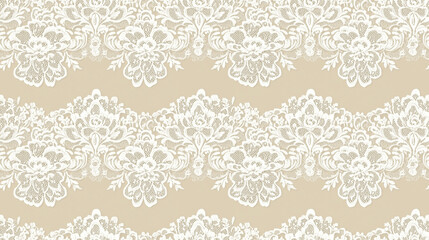 seamless Pattern Delicate White Lace Pattern with Floral Motifs on Beige Background