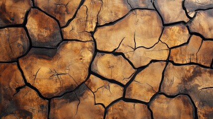 Cracked wood texture showcasing intricate patterns and rich earthy tones suitable for backgrounds and design projects