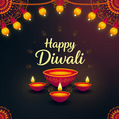 Happy Diwali illustration. Pattern for banners, covers, greeting cards, for printing on wall decorations.
