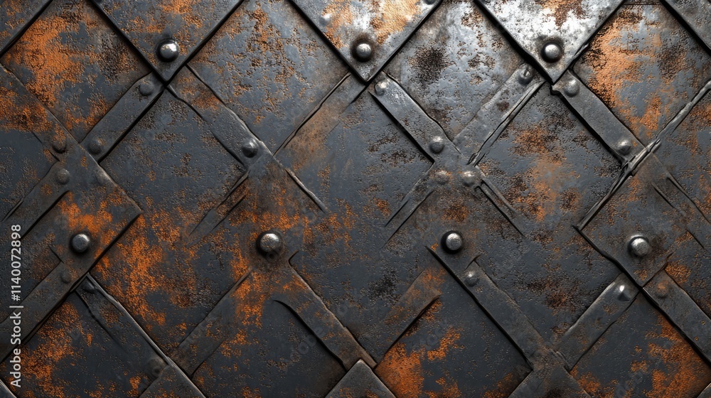 Poster weathered metal plate texture with rust and imperfections for industrial design and background appli