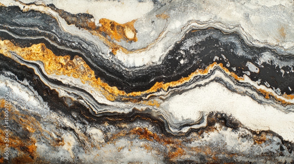 Poster Rusty metallic surface with corrosion patterns showcasing a blend of gold and copper hues on a textured industrial backdrop.