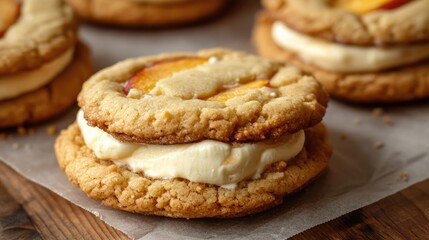 Delicious Cream Filled Peach Cookies with Soft Biscuit Layers and Fresh Peach Slices Perfect for Dessert Lovers