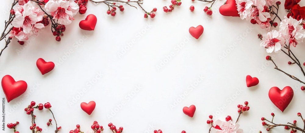 Aufkleber valentine's day floral arrangement with hearts on a white background creating a perfect space for te