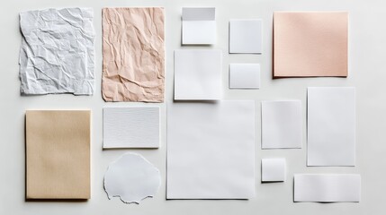 Creative stationery mockup featuring textured and flat paper materials for branding and design concepts on a neutral background.
