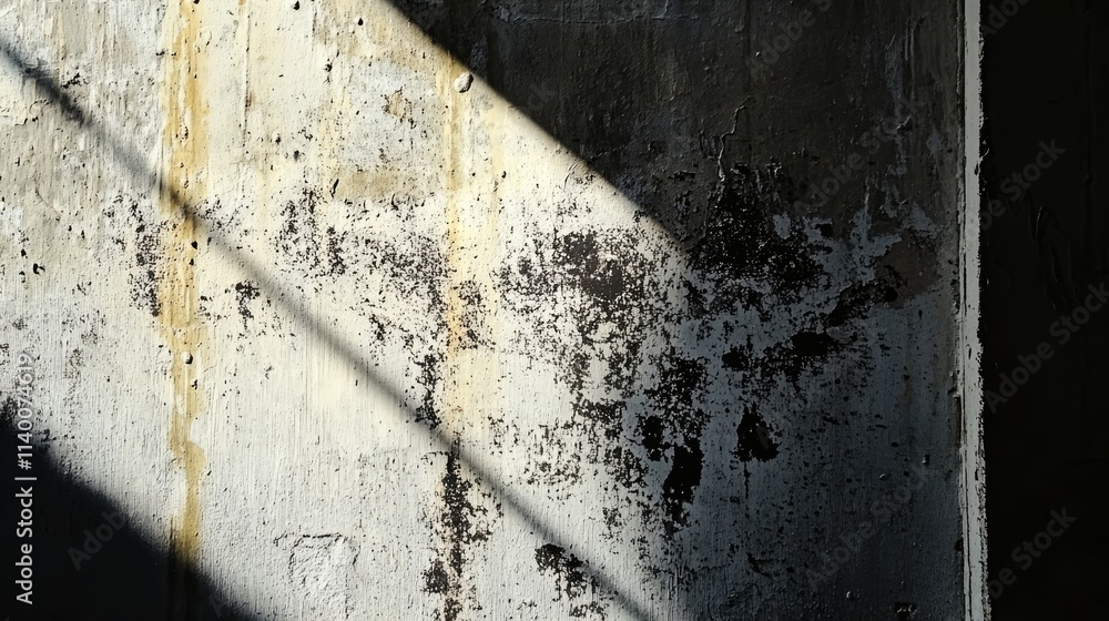 Aufkleber Textured wall with shadow creating contrast and depth in weathered metal surface highlighting dirt and wear in an industrial setting