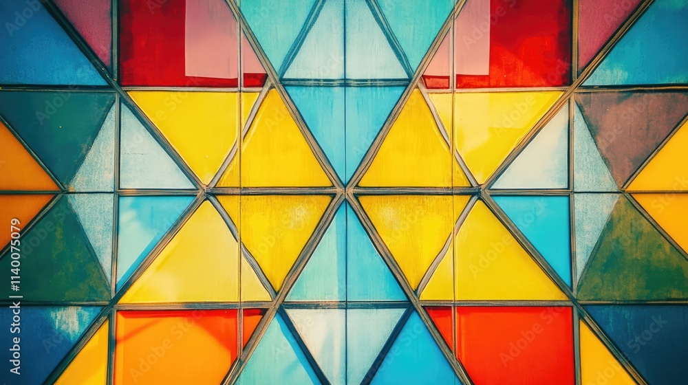 Aufkleber Geometric abstract colorful kaleidoscope pattern with mirrored symmetry featuring vibrant triangles ideal for background or wallpaper use