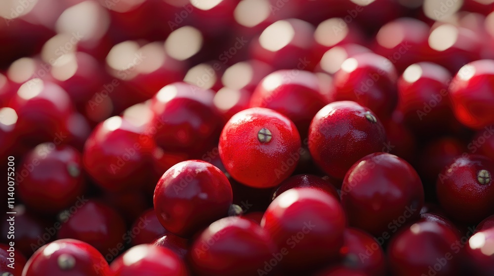 Poster fresh cranberries displayed with soft focus background highlighting their vibrant red color and natu