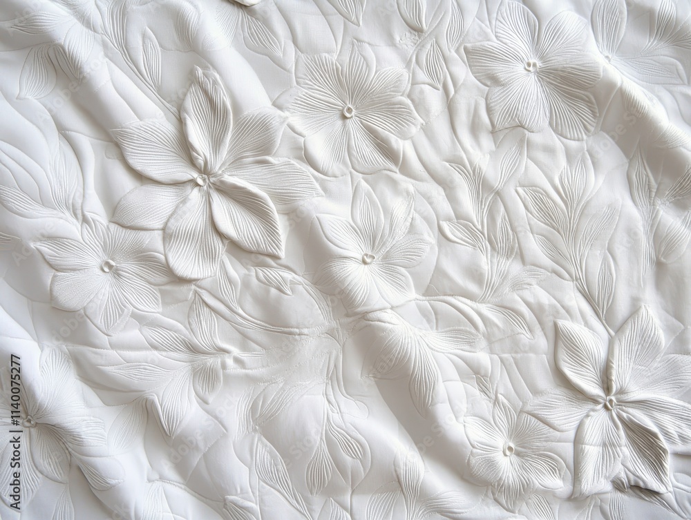 Poster elegant white fabric with floral pattern and texture perfect for textile design