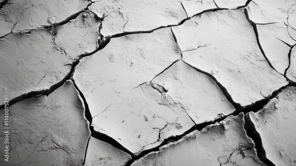 Poster cracked and textured surface of ice with distinct patterns in monochrome shades