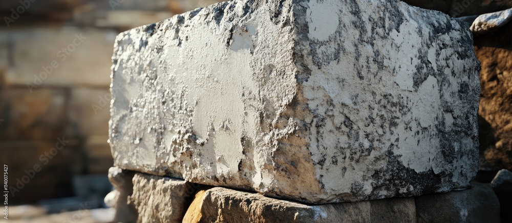 Poster textured stone block with dried paint application showcasing unique surface details and artistic ren
