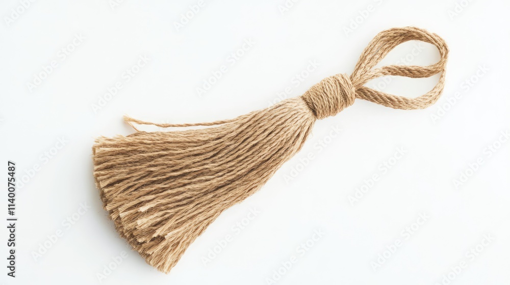 Aufkleber Rustic jute tassel on a clean white background highlighting texture and simplicity for home decor or craft projects