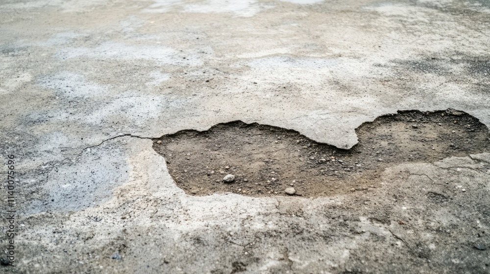Aufkleber Crumbling cement floor with grunge texture showcasing cracks and rough surface detail for abstract background use.