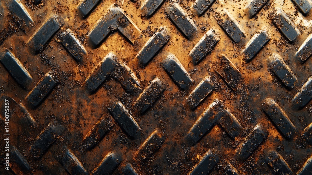 Poster rustic industrial metal surface with chevron pattern showcasing aged texture and weathered elements 