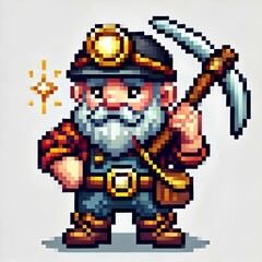 Obraz premium Dwarf Miner Holding Pickaxe in Pixel Art