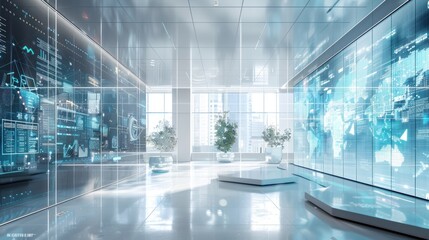 Futuristic Command Center with Global Data Visualization