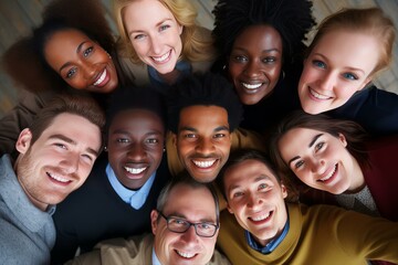 Group of diverse businesspeople forming a circle and smiling