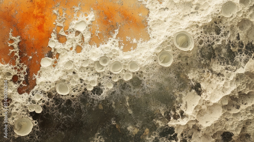 Poster fungi and mold growth on textured wall surface showcasing earthy tones and organic patterns in a clo