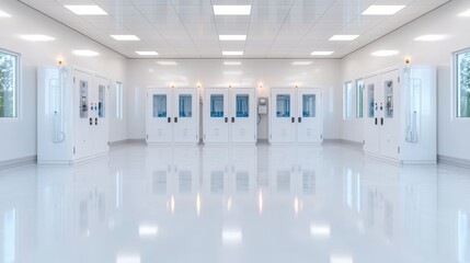 Obraz premium Cleanroom Production Facility Modern Industrial Interior with High Tech Equipment
