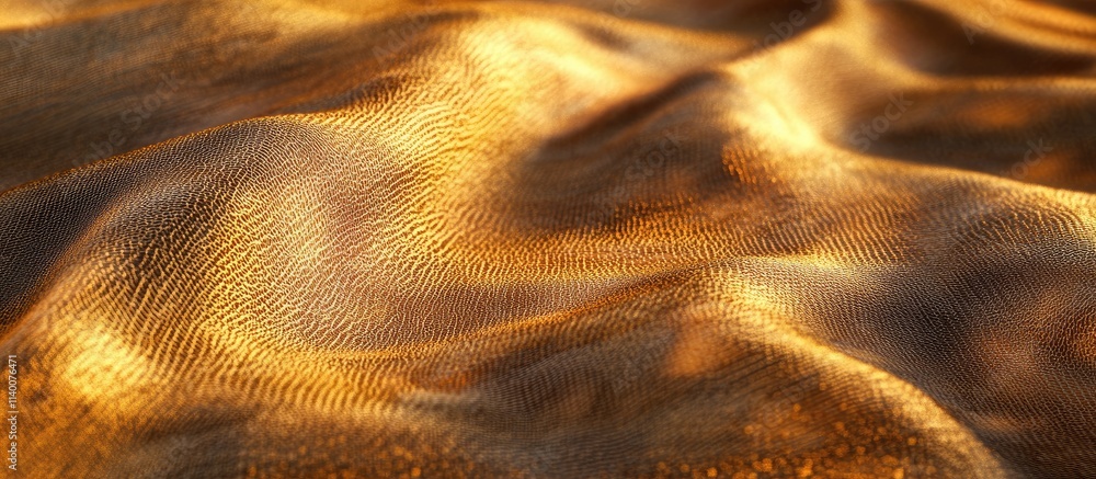 Poster Golden desert sand dunes with rippled texture illuminated by sunlight creating a serene and tranquil landscape for nature enthusiasts.