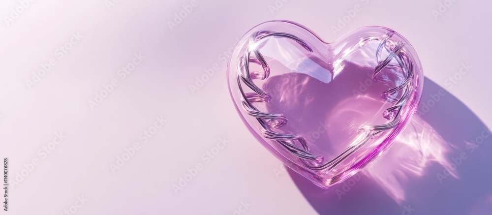 Poster elegant transparent heart invitation card design with twisted wire on soft lavender background ideal