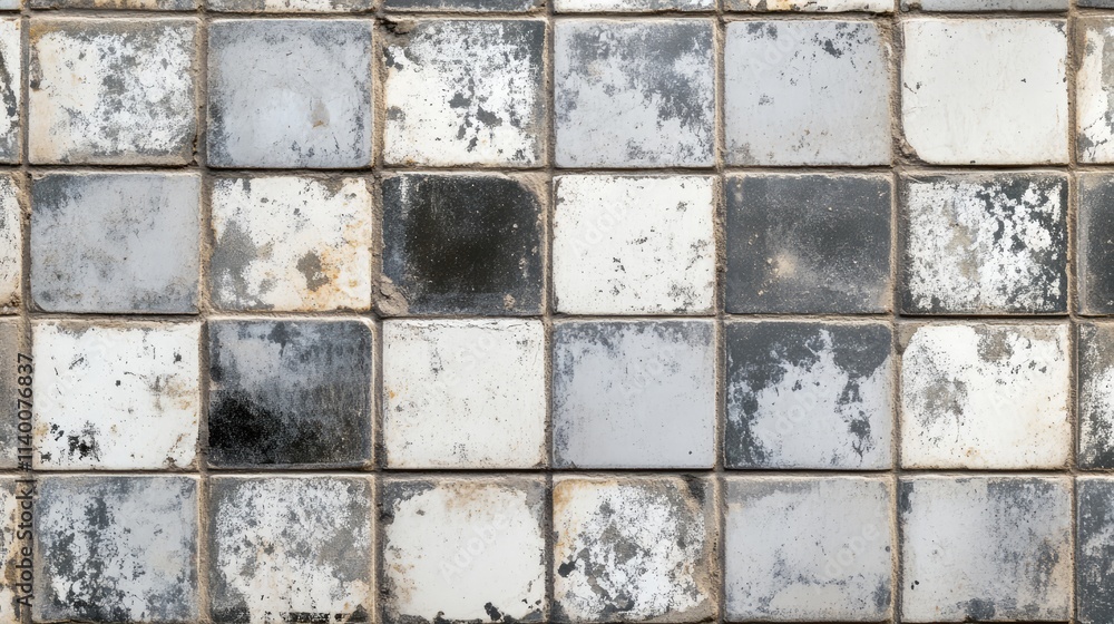 Poster Abstract old kitchen tiles with dirty grout showcasing a distressed texture and muted color palette perfect for backgrounds or design projects