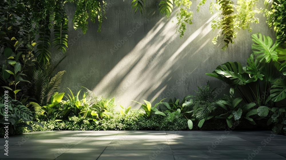 Poster serene nature mockup showcasing vibrant greenery and soft lighting perfect for displaying posters or