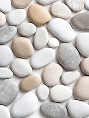 Fototapeta premium Smooth and Polished Pebbles in Various Shades of White and Beige for Natural Decor