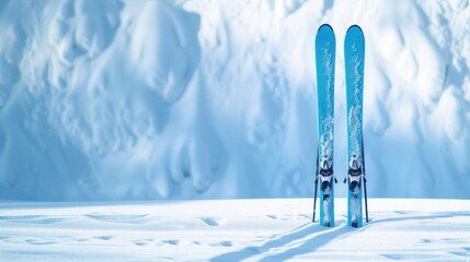 Blue Skis on Snowy Mountain Slope: A Winter Sports Scene