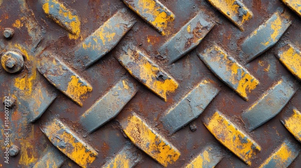 Poster weathered steel plate texture with rust and yellow accents for industrial backgrounds and design ele