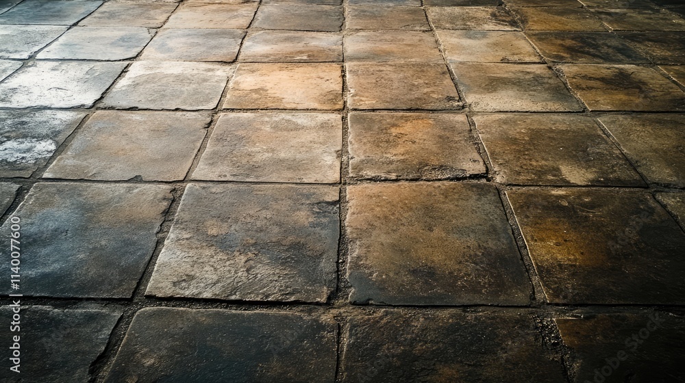 Poster crumbling dark cement tile texture with uneven surfaces suitable for backgrounds or architectural de