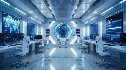 Futuristic Command Center: A Glimpse into Space Exploration and Technological Advancement