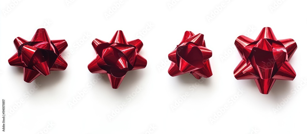Poster decorative red ribbon gift bows displayed in four distinct perspectives on a clean white background 