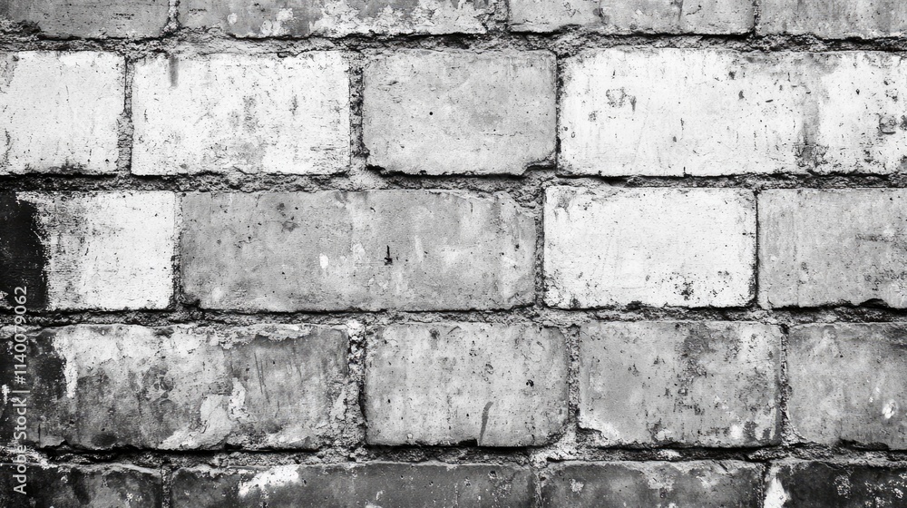 Poster Aged concrete wall texture in monochrome showing rough surfaces and cracks ideal for backgrounds or design projects.