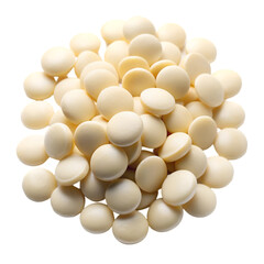 Pile of white chocolate candies isolated on transparent background