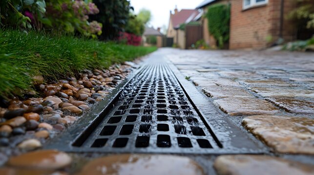 Rainwater Drainage System in a Cobblestone Driveway