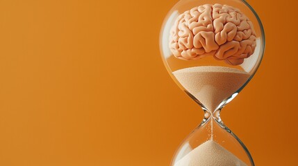 Memory loss alzheimer disease concept. A creative hourglass featuring a brain at the top, symbolizing the passage of time and the essence of knowledge.