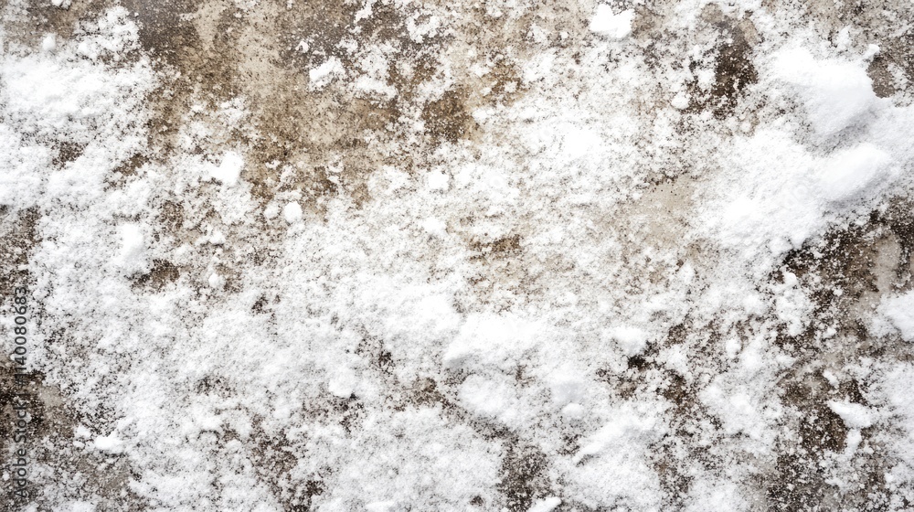 Poster textured background of dirty snow with mixed debris creating a rough winter landscape for seasonal o