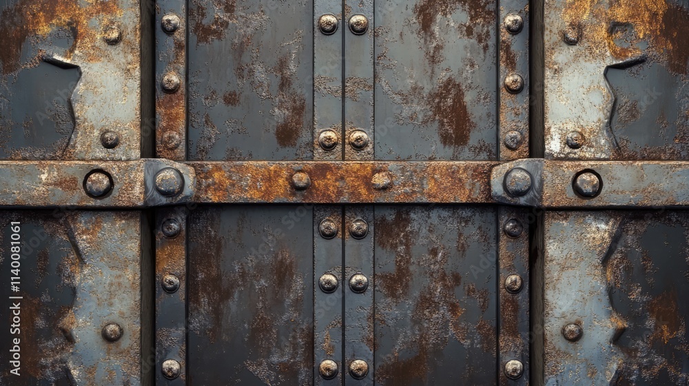 Poster rusty metal plate with weathered texture and corroded surface detailed for industrial or vintage bac